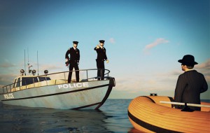 Морская полиция останавливает желтую лодку