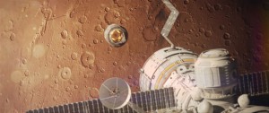 Модуль космической станции на фоне Марса