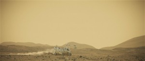 Марсаход сбоку на фоне пустоши Марса